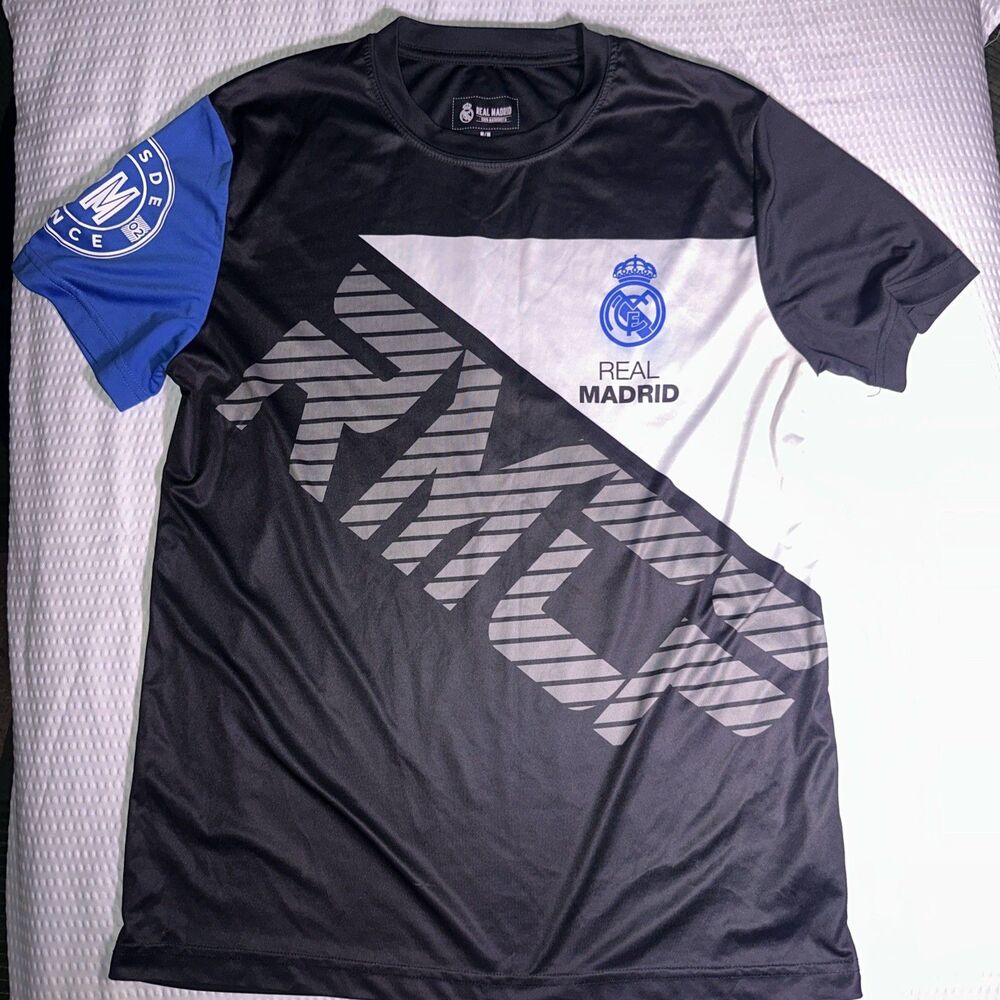 Real Madrid CF Soccer Jersey Men Medium Black Blue Colorblock La Liga 1902 Spain